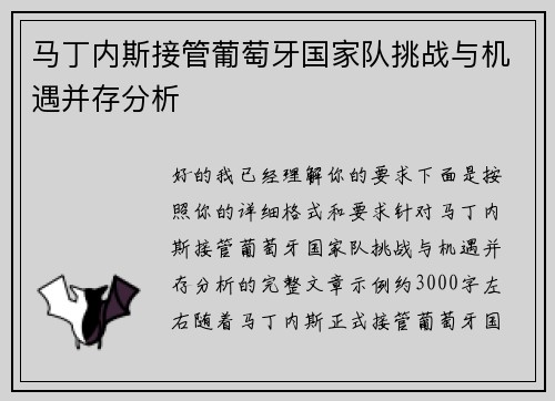 马丁内斯接管葡萄牙国家队挑战与机遇并存分析